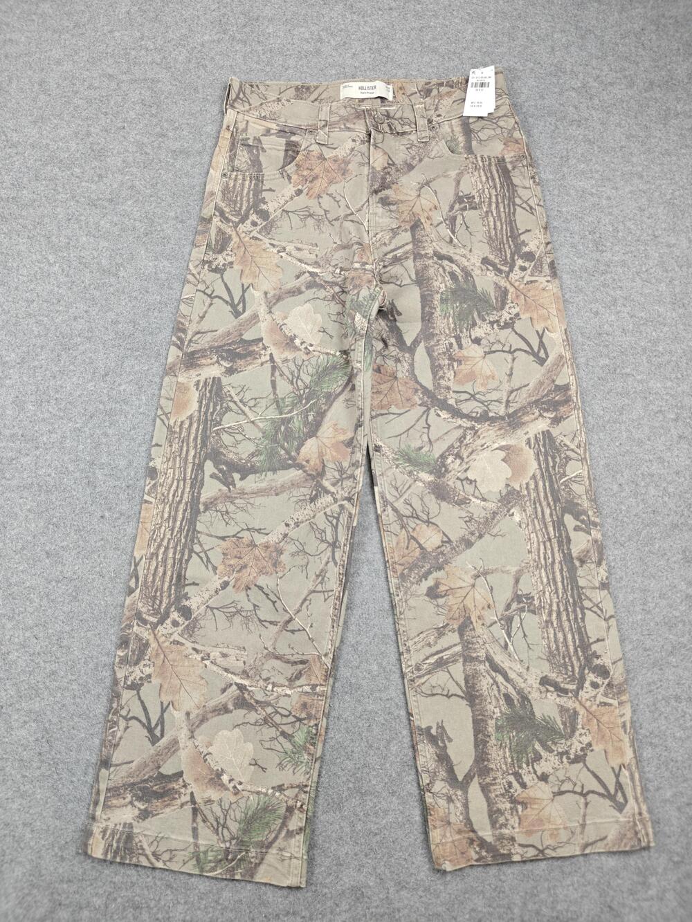 Hollister Jeans Mens 30x32 Beige Camouflage Super Baggy Wide-Leg Relaxed